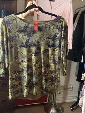 Olive Green Floral Knit Top